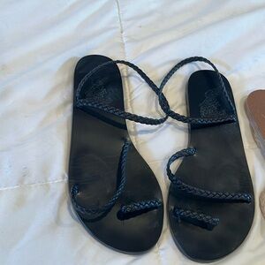 Ancient Greek Sandals Black Minimalist Leather Sandals